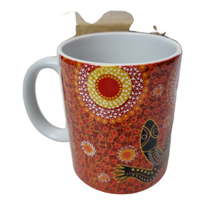 Aboriginal Coffee Mug in Gift Box Indigenous Artist Bulurru Cup SAND GOANNA