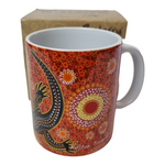 Aboriginal Coffee Mug in Gift Box Indigenous Artist Bulurru Cup SAND GOANNA
