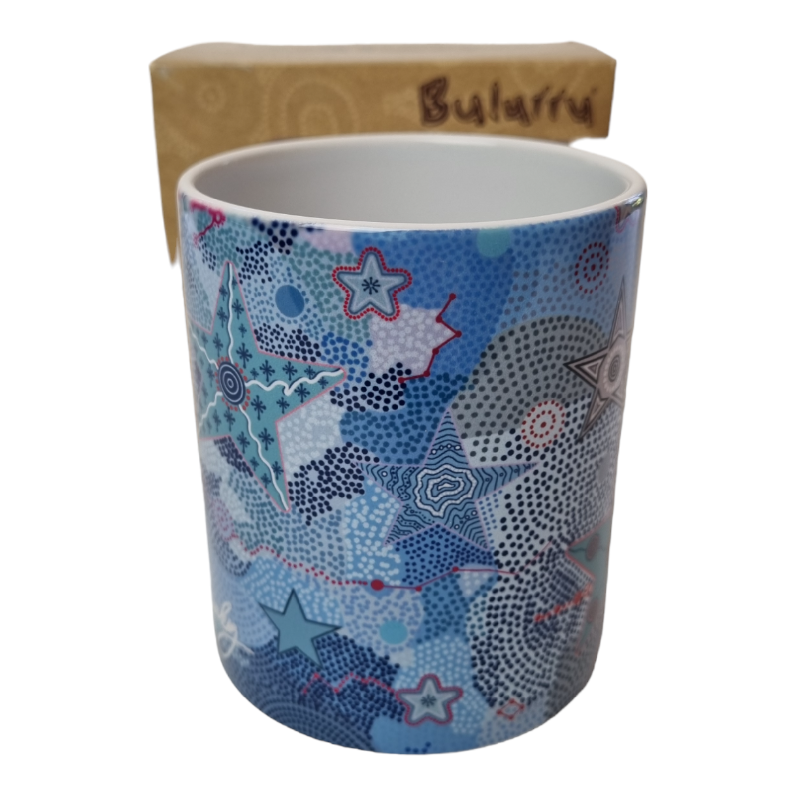 Aboriginal Coffee Mug in Gift Box Indigenous Artist Bulurru Cup DREAMTIME STARS