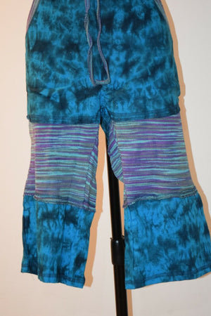 3/4 Pants Knitted cotton heavy boho Comfy Gypsy women's Cropped pants BLUE