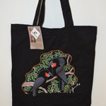 ABORIGINAL Cotton bag shopping tote INDIGENOUS Bulurru Art Black Cockatoo