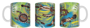 Aboriginal Coffee Mug in Gift Box Indigenous Artist Bulurru Cup FRESHWATER TOTEM