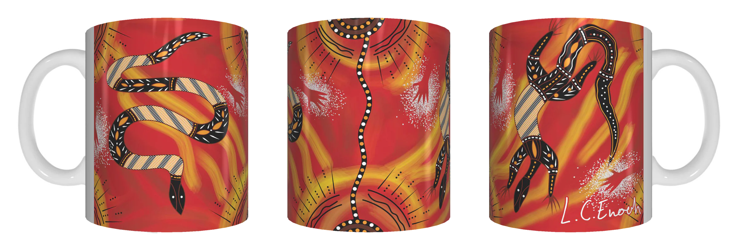 Aboriginal Coffee Mug in Gift Box Indigenous Artist Bulurru Cup MEETING PLACE FIRE