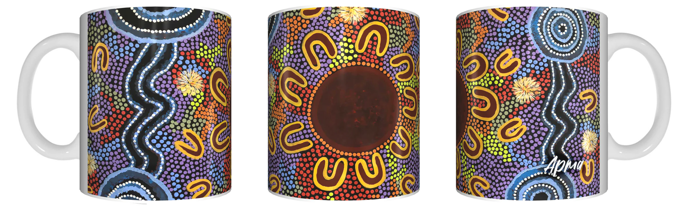 Aboriginal Coffee Mug in Gift Box Indigenous Artist Bulurru Cup WOMEN AT WATERHOLES