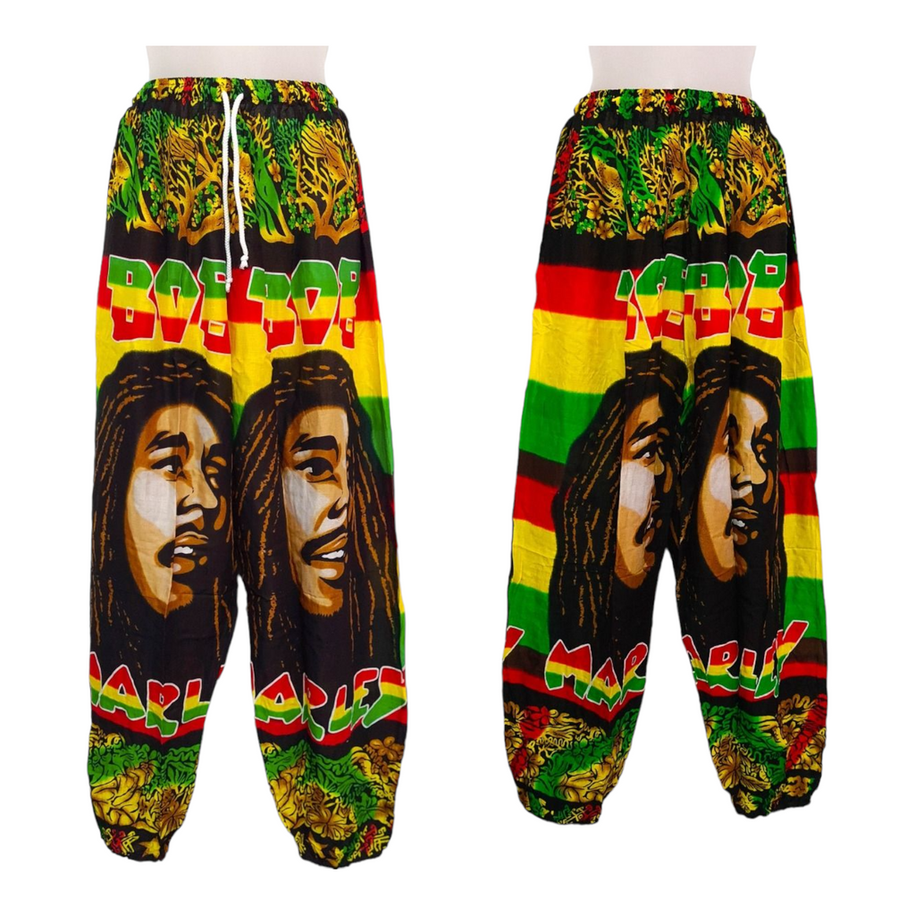 Bob Marley Pants Cuffed Rasta Unisex Rayon 2XL Hippy Pants pant Reggae Bob face