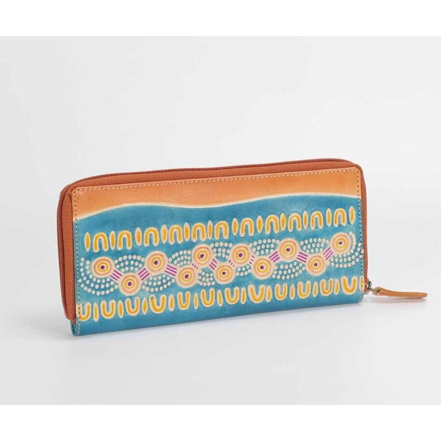 Australian indigenous Artist Leather Travel Wallet purse by Muralappi "Stronger Together"