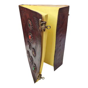 Leather Journal Book Notebook Spell handmade 7 stones Gemstone XL 30cm x 20cm