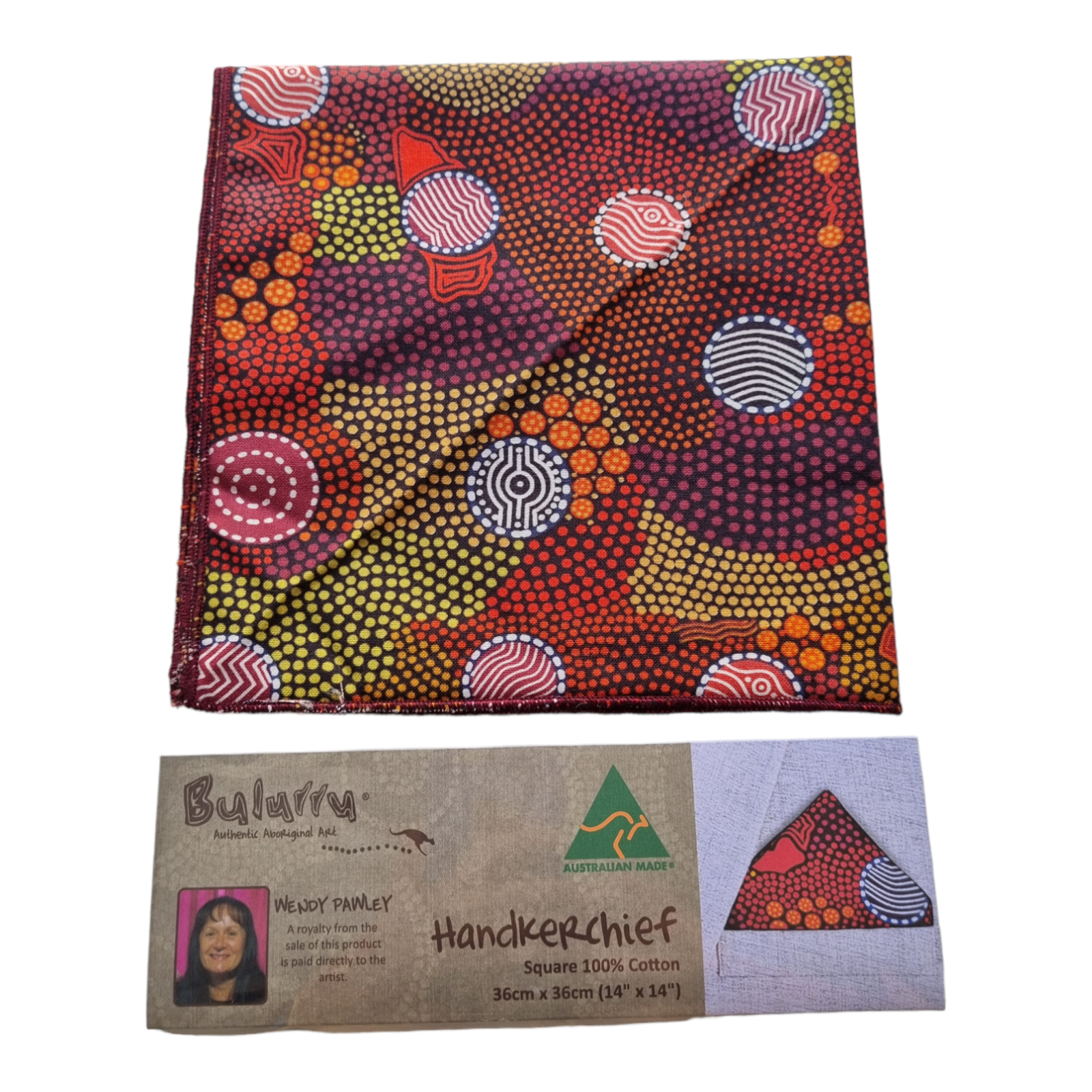 Aboriginal Handkerchief indigenous Art Cotton Hanky Pocket Upper Bullawa Park
