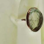 Ring Rutilated Quartz Polished gemstone crystal sterling silver size 7.0 RING.