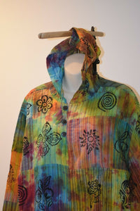 Jacket Tie dye patch cotton hoodie top Nepal Hippy  Kurta Unisex Shirt XL
