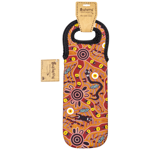 Aboriginal indigenous Artist Bulurru Wine Bottle Drink Holder BUSH TUCKER TAN
