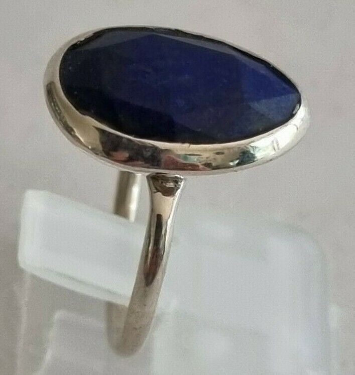 Ring Lapis lazuli polished Faceted crystal Gemstone sterling silver size 8.0