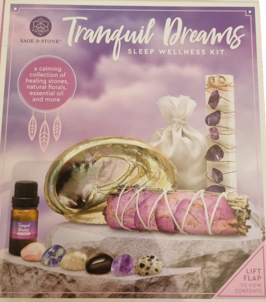 Tranquil Dreams Sleep Wellness Kit Lavender oil & smudge shell stick gemstones