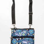 Aboriginal indigenous Art Bulurru Aboriginal 3 Zip Bag Handbag BUSH TUCKER BLUE