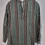 Shirt Men's winter woven heavy Cotton Nepal long sleeve Top LARGE