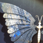 BUTTERFLY WINGS Labradorite Blue flash hand carved stand 1.325 kilos Stunning