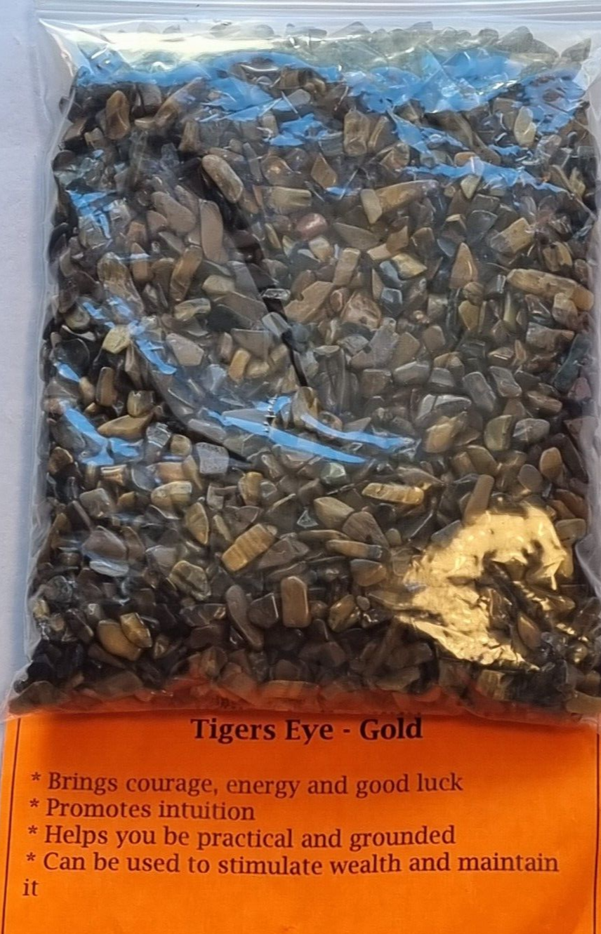 Tiger's Eye Gemstone Chips Natural Crystal Polished Stones Bulk 250 grams