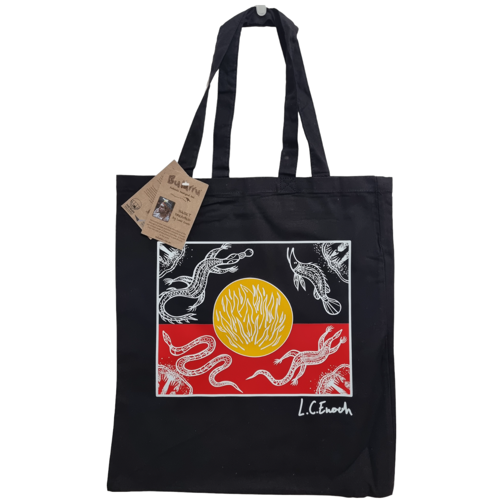 ABORIGINAL Sunset Dreaming Aboriginal Flag Cotton bag shopping INDIGENOUS Art