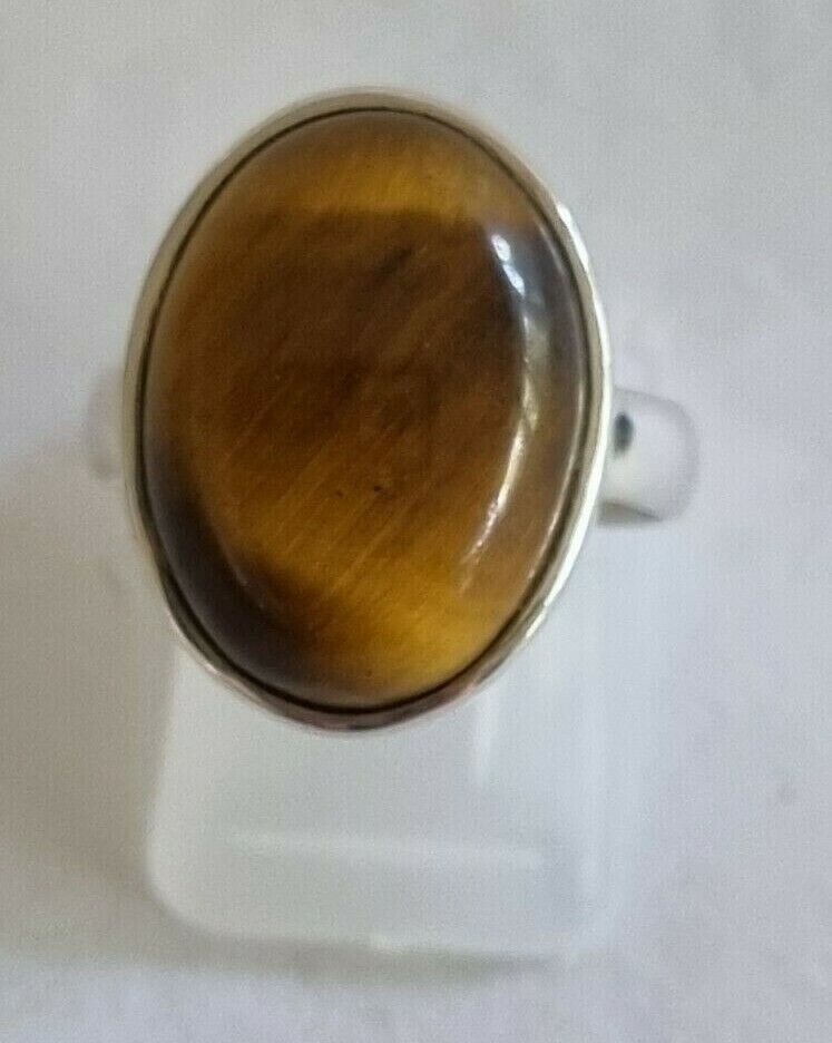 Ring Tigers Eye Ring polished crystal Gemstone sterling silver size 8.0