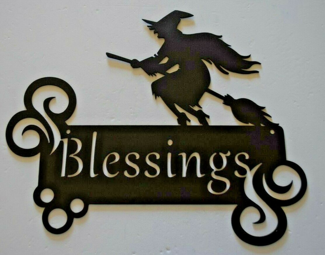 Witch Blessings plama cut handmade sign wall art XL 44cm x 39cm Flying Witch