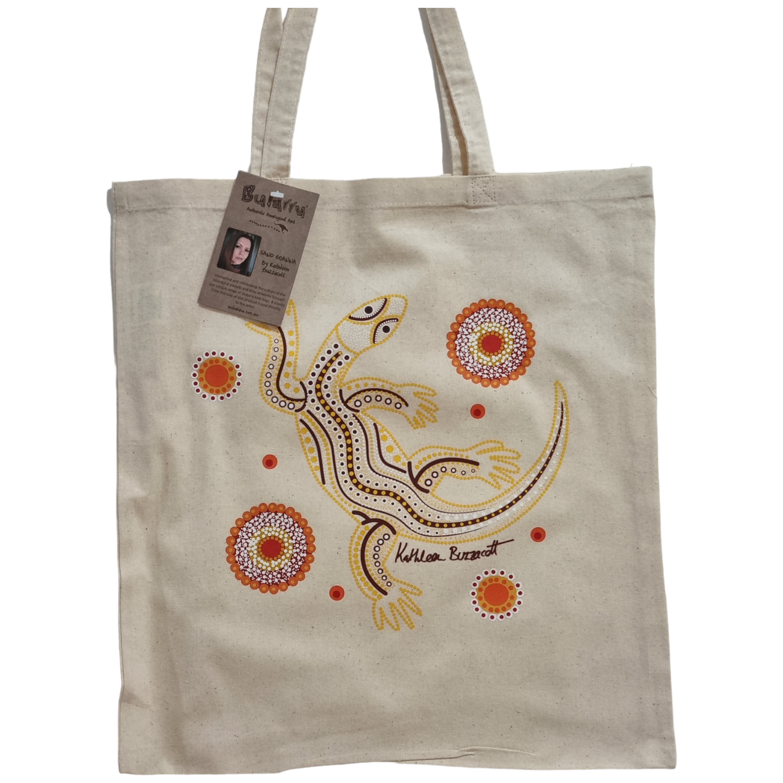 ABORIGINAL Cotton bag shopping tote INDIGENOUS Bulurru Art SAND GOANNA