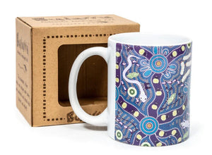 Aboriginal Coffee Mug in Gift Box Indigenous Artist Bulurru Cup BUSH TUCKER