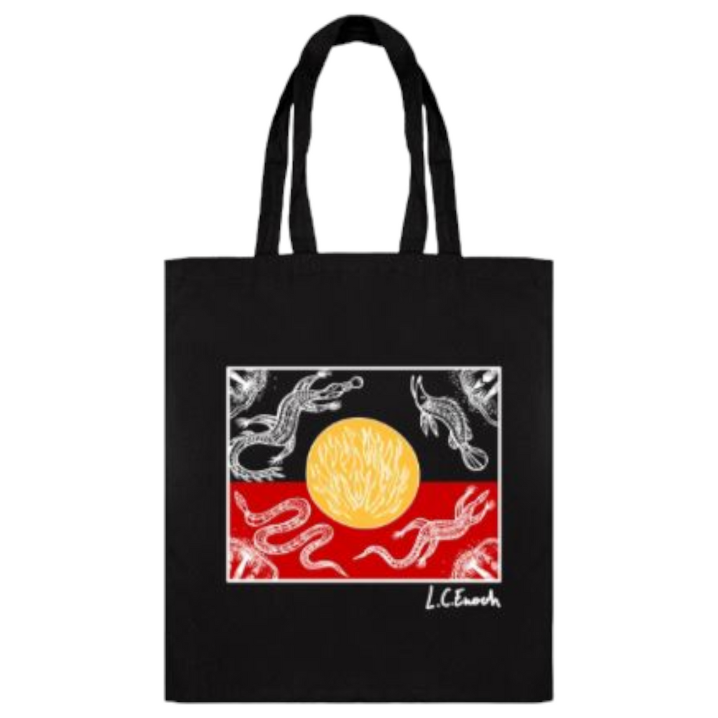 ABORIGINAL Sunset Dreaming Aboriginal Flag Cotton bag shopping INDIGENOUS Art
