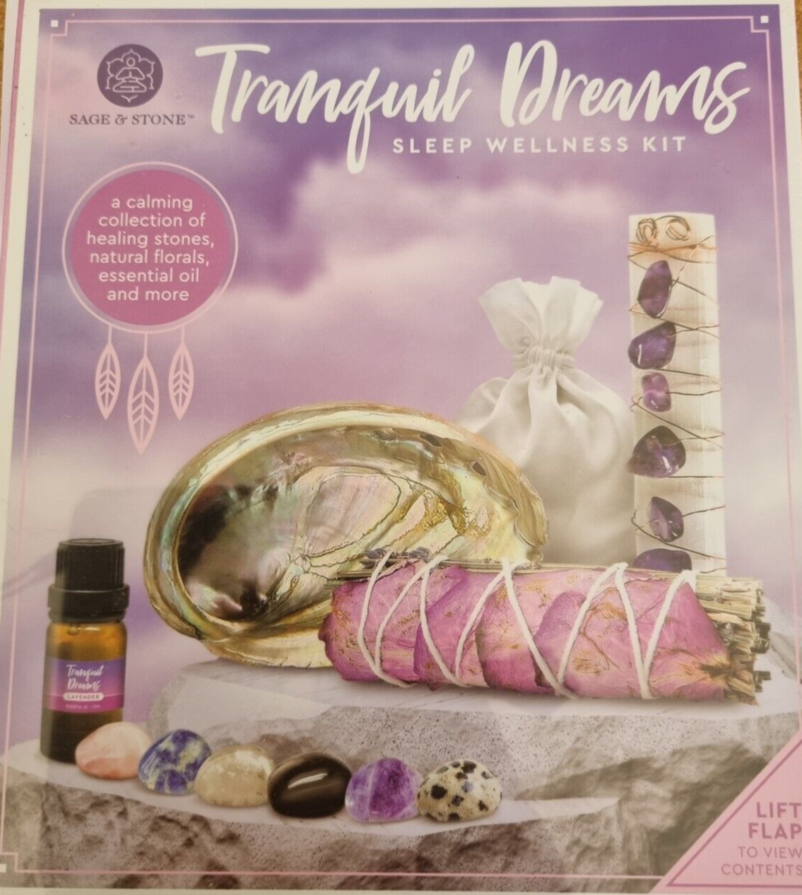 Tranquil Dreams Sleep Wellness Kit Lavender oil & smudge shell stick gemstones