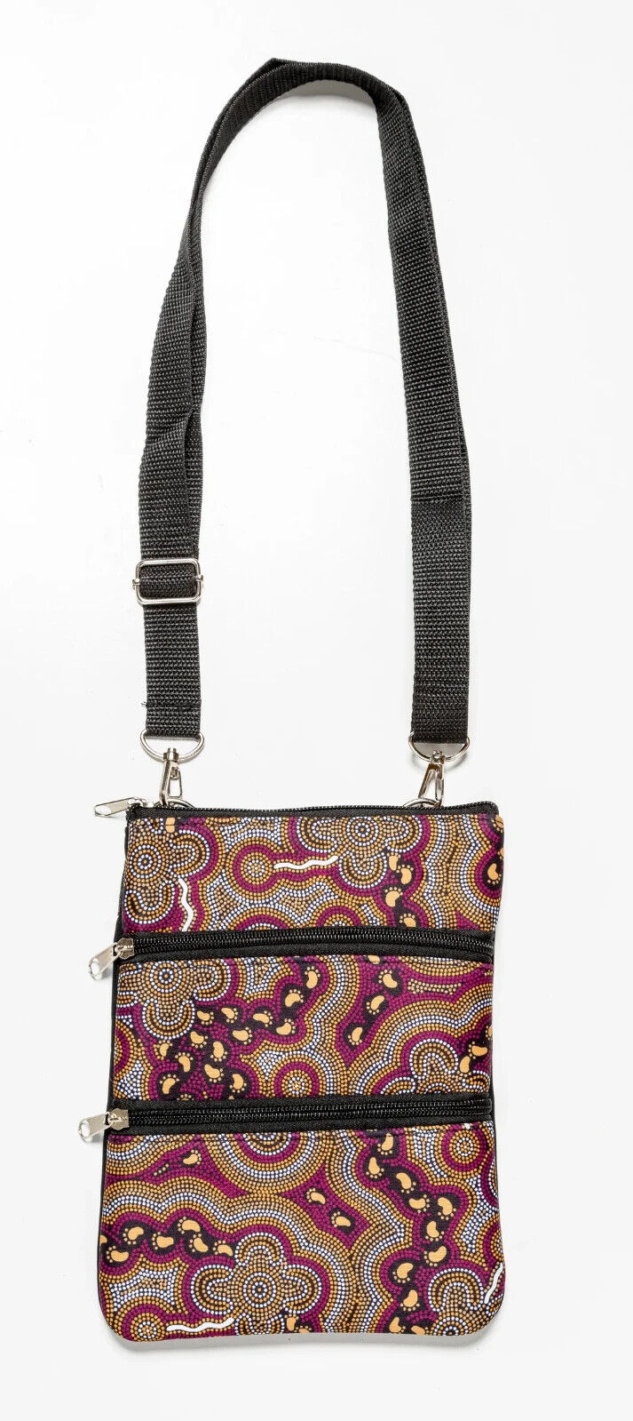 Aboriginal indigenous Art Bulurru Aboriginal 3 Zip Bag Handbag ON WALK ABOUT WIN