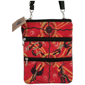 Aboriginal indigenous Art Bulurru Aboriginal 3 Zip Bag Handbag MEETING PLACE FIR