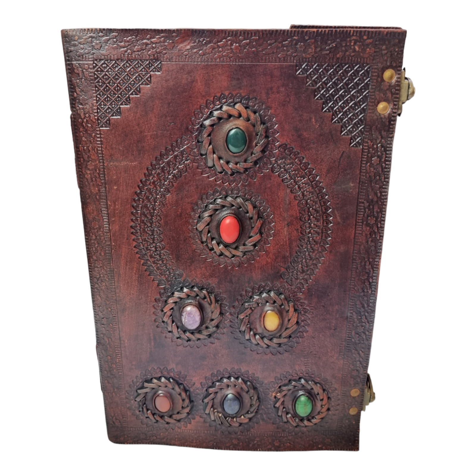Leather Journal Book Notebook Spell handmade 7 stones Gemstone XL 30cm x 20cm