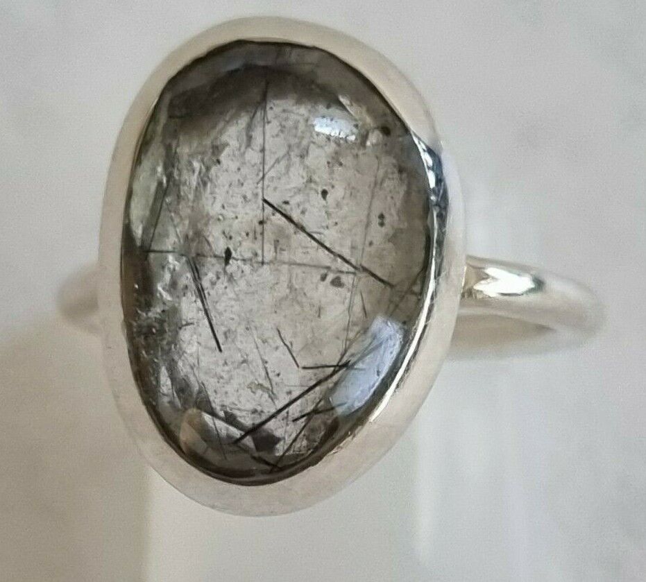 Ring Rutilated Quartz Polished gemstone crystal sterling silver size 7.0 RING.